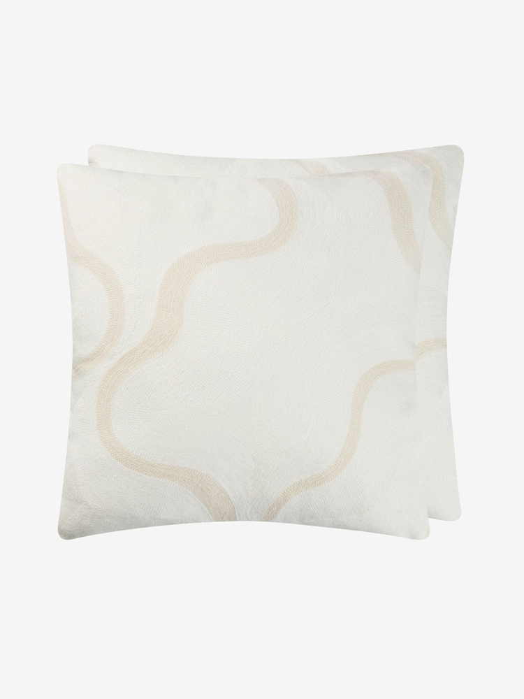 Jasper Conran London White 100% Cotton Wiggle Embroidered Feather Filled Cushion - Image 3 of 3