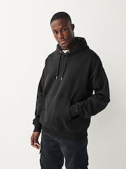 Black Oversized Jersey Cotton Rich Overhead Hoodie - Image 1 of 7