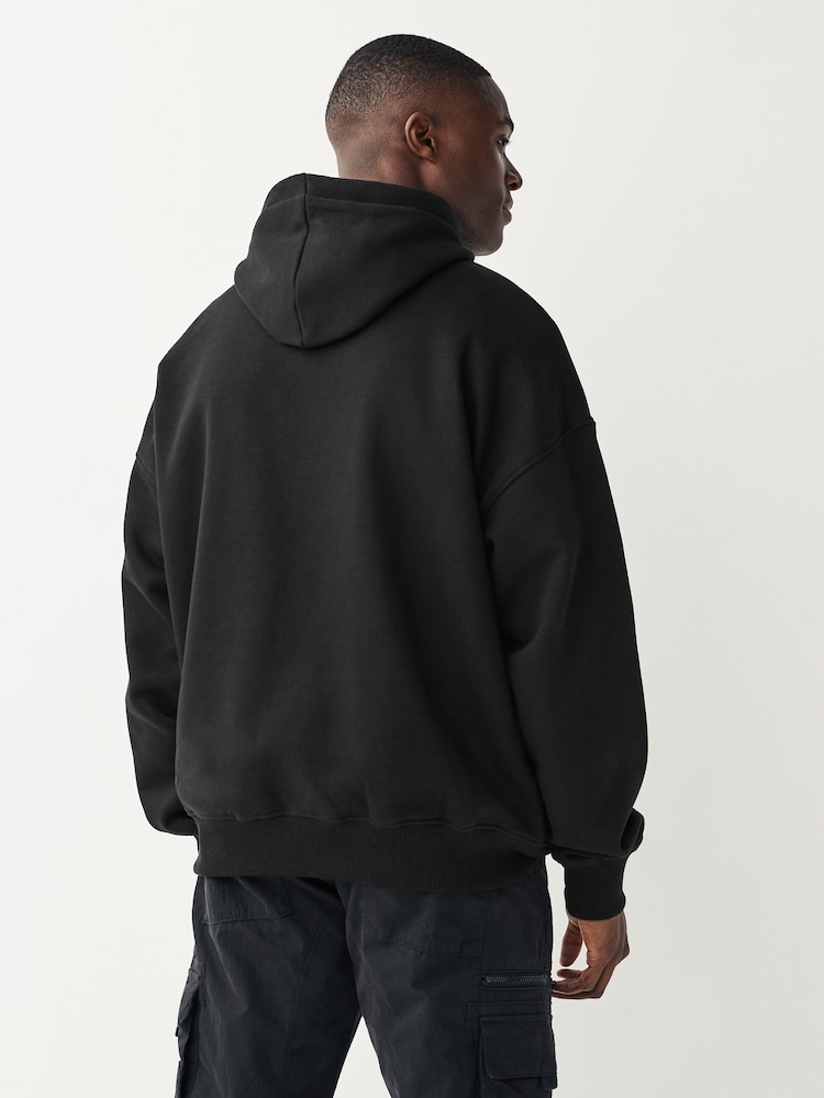 Black Oversized Jersey Cotton Rich Overhead Hoodie - Image 2 of 7