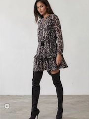 Religion Grey Leopard Print Short Dress With Tie Waist - Image 2 of 8