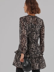 Religion Grey Leopard Print Short Dress With Tie Waist - Image 6 of 8
