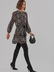 Religion Grey Leopard Print Short Dress With Tie Waist - Image 7 of 8