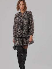 Religion Grey Leopard Print Short Dress With Tie Waist - Image 8 of 8