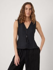 Hush Black Jose V-Neck Godet Linen Top - Image 1 of 5