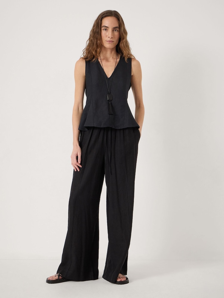 Hush Black Jose V-Neck Godet Linen Top - Image 2 of 5