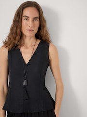 Hush Black Jose V-Neck Godet Linen Top - Image 4 of 5