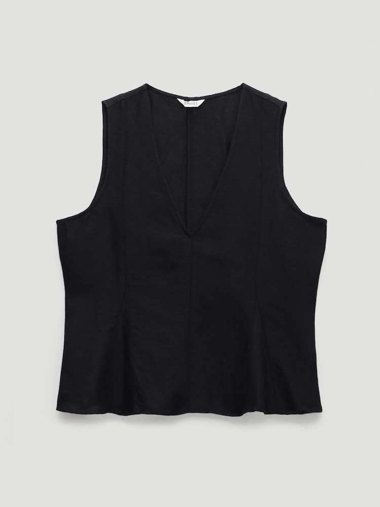 Hush Black Jose V-Neck Godet Linen Top - Image 5 of 5