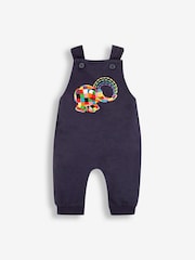 JoJo Maman Bébé Navy Elmer Appliqué Dungarees & Stripe Top Set - Image 2 of 5