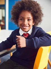 Navy Blue Knitted V-Neck School Jumper (3-18yrs) - Image 2 of 5