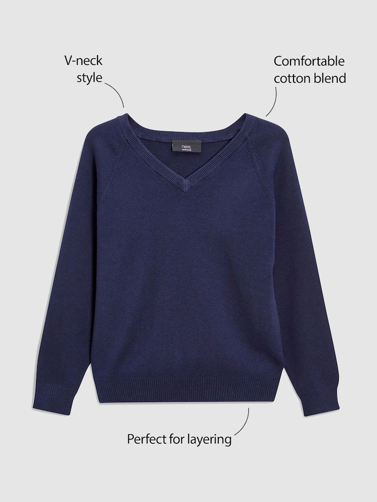 Navy Blue Knitted V-Neck School Jumper (3-18yrs) - Image 5 of 5