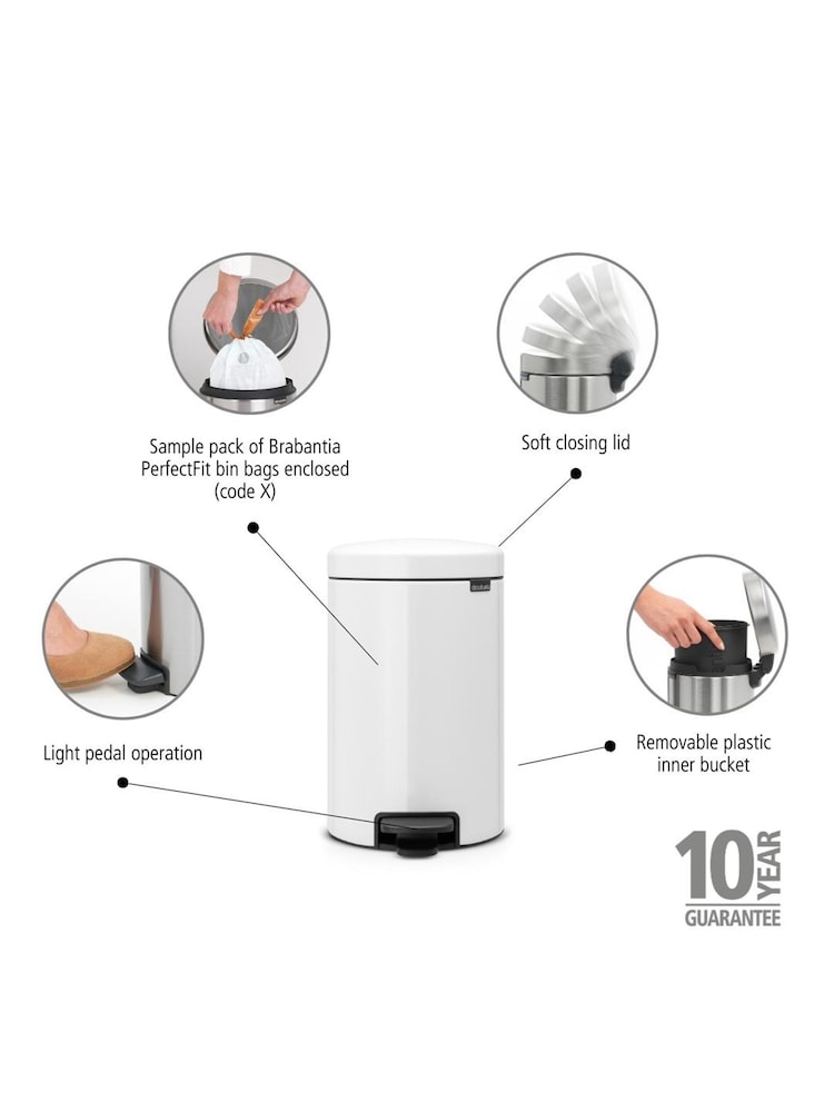 Brabantia White NewIcon 12L Pedal Bin - Image 6 of 6