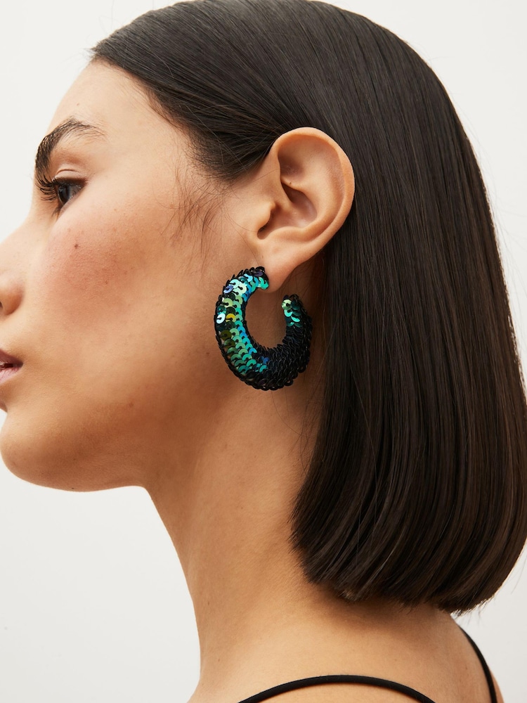 Green/Blue Sequin Hoop Earrings - Image 1 of 3 Green/Blue Sequin Hoop Earrings - Image 1 of 3