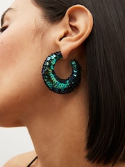 Green/Blue Sequin Hoop Earrings - Image 2 of 3