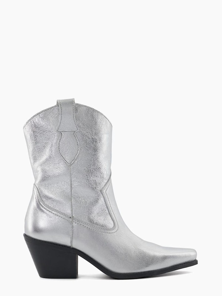Dune London Silver Pardner Pull On Western Boots - Image 1 of 5