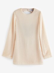 Cream Open Back Bow Detail Long Sleeve Sequin Mini Dress - Image 5 of 6
