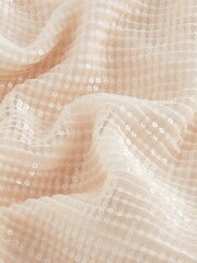 Cream Open Back Bow Detail Long Sleeve Sequin Mini Dress - Image 6 of 6