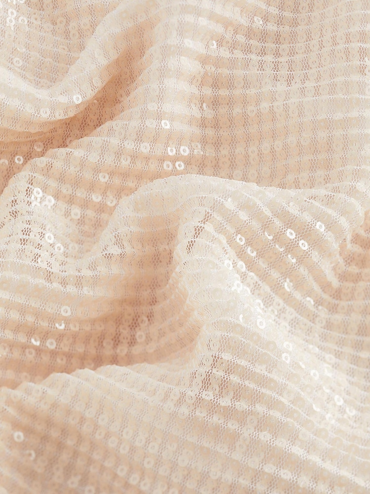 Cream Open Back Bow Detail Long Sleeve Sequin Mini Dress - Image 6 of 6
