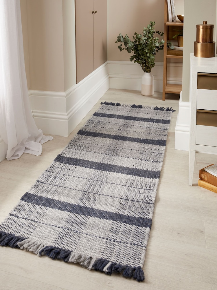Origin Rug Collection. Navy Highland Check Runner - Image 1 of 4
