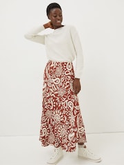 FatFace Brown Pat Watercolour Midi Skirt - Image 1 of 1
