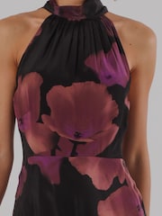 Religion Pink/Black Floral Fire Print Valeria Maxi Halterneck Dress - Image 6 of 8