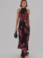 Religion Pink/Black Floral Fire Print Valeria Maxi Halterneck Dress - Image 7 of 8