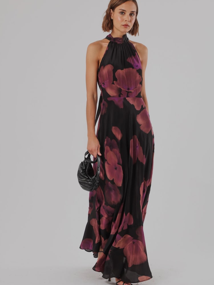 Religion Pink/Black Floral Fire Print Valeria Maxi Halterneck Dress - Image 8 of 8 Religion Pink/Black Floral Fire Print Valeria Maxi Halterneck Dress - Image 8 of 8
