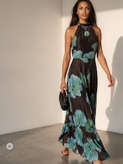 Religion Blue/Green Floral Fire Print Valeria Maxi Halterneck Dress - Image 3 of 8