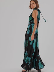 Religion Blue/Green Floral Fire Print Valeria Maxi Halterneck Dress - Image 7 of 8