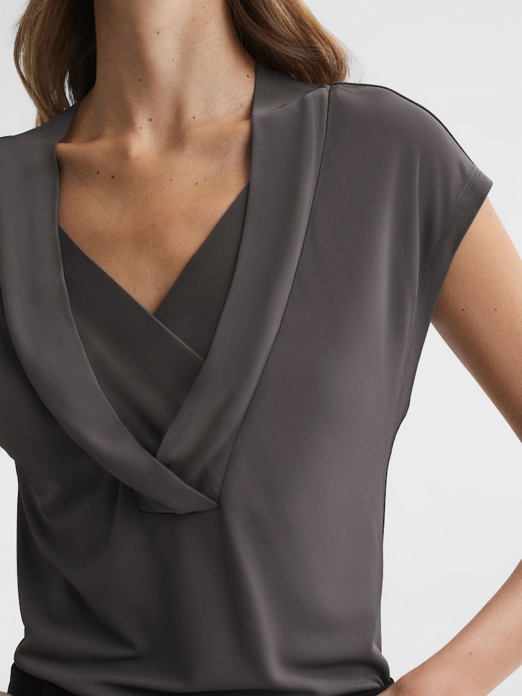 Reiss Charcoal Bonnie Layered V-Neck T-Shirt - Image 1 of 5