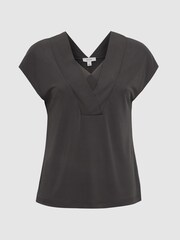 Reiss Charcoal Bonnie Layered V-Neck T-Shirt - Image 2 of 5