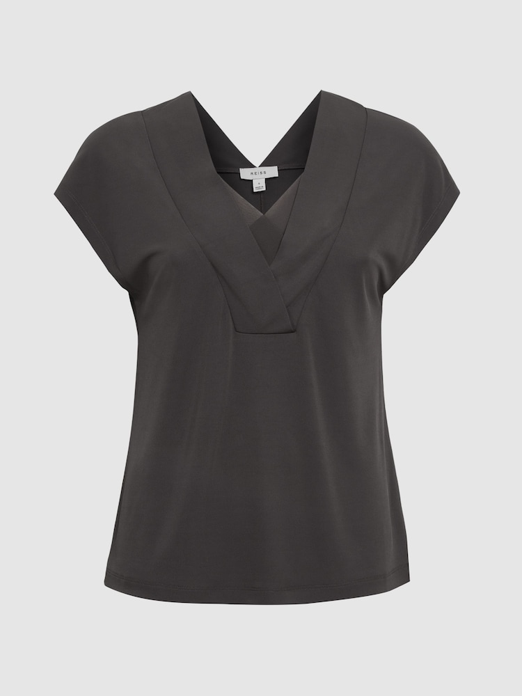 Reiss Charcoal Bonnie Layered V-Neck T-Shirt - Image 2 of 5