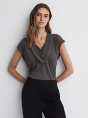 Reiss Charcoal Bonnie Layered V-Neck T-Shirt - Image 3 of 5
