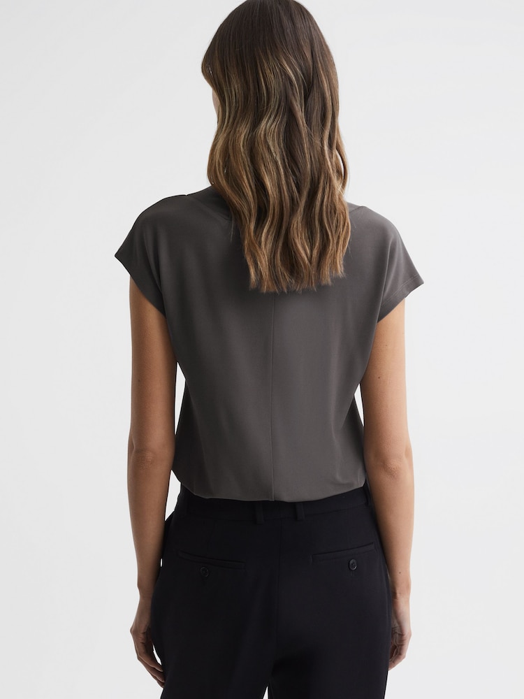 Reiss Charcoal Bonnie Layered V-Neck T-Shirt - Image 5 of 5