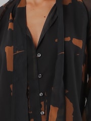 Religion Brown Liv High Neck Button-thru Blouse With Tie Sash - Image 5 of 8