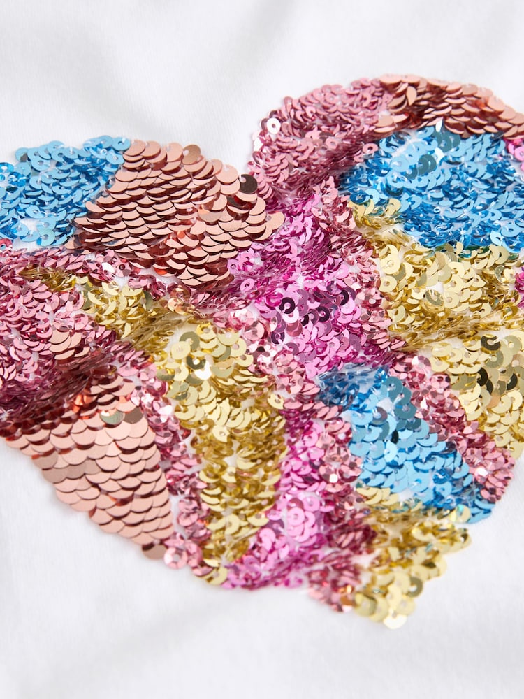 Ecru White 100% Cotton Sequin Heart T-Shirt (3-16yrs) - Image 3 of 3