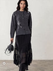 Religion Grey Cute Mini Maddie Cardigan with Embroidery Designs - Image 1 of 6