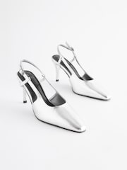 Silver Forever Comfort® Chisel Toe Slingback Heels - Image 1 of 10