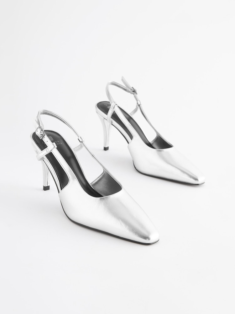 Silver Forever Comfort® Chisel Toe Slingback Heels - Image 1 of 10