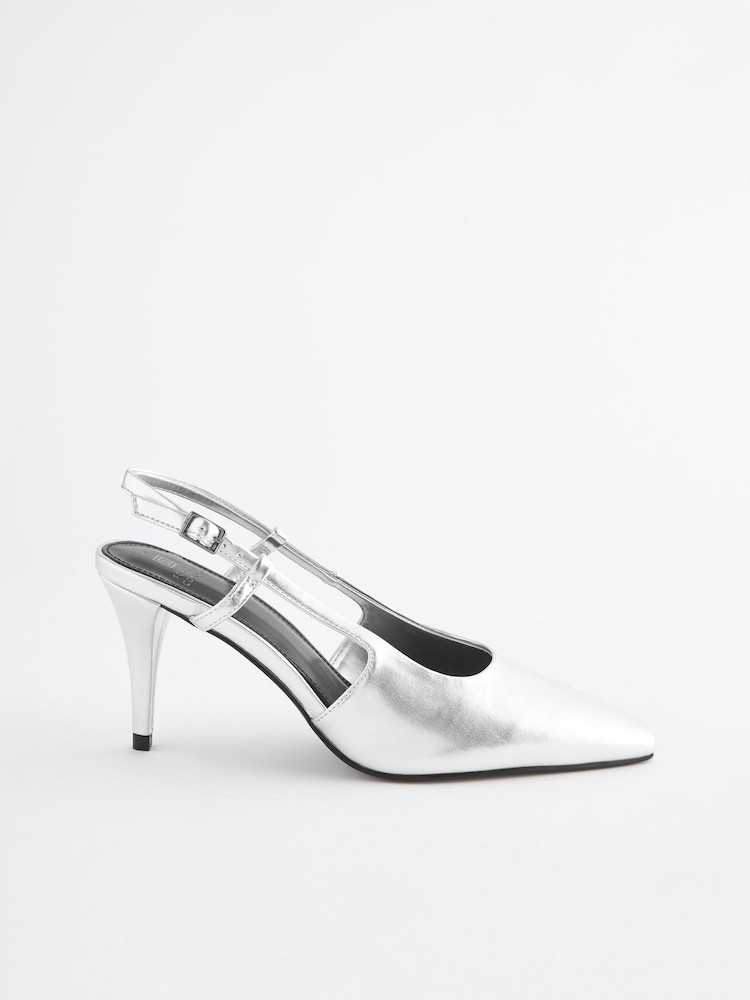 Silver Forever Comfort® Chisel Toe Slingback Heels - Image 2 of 10