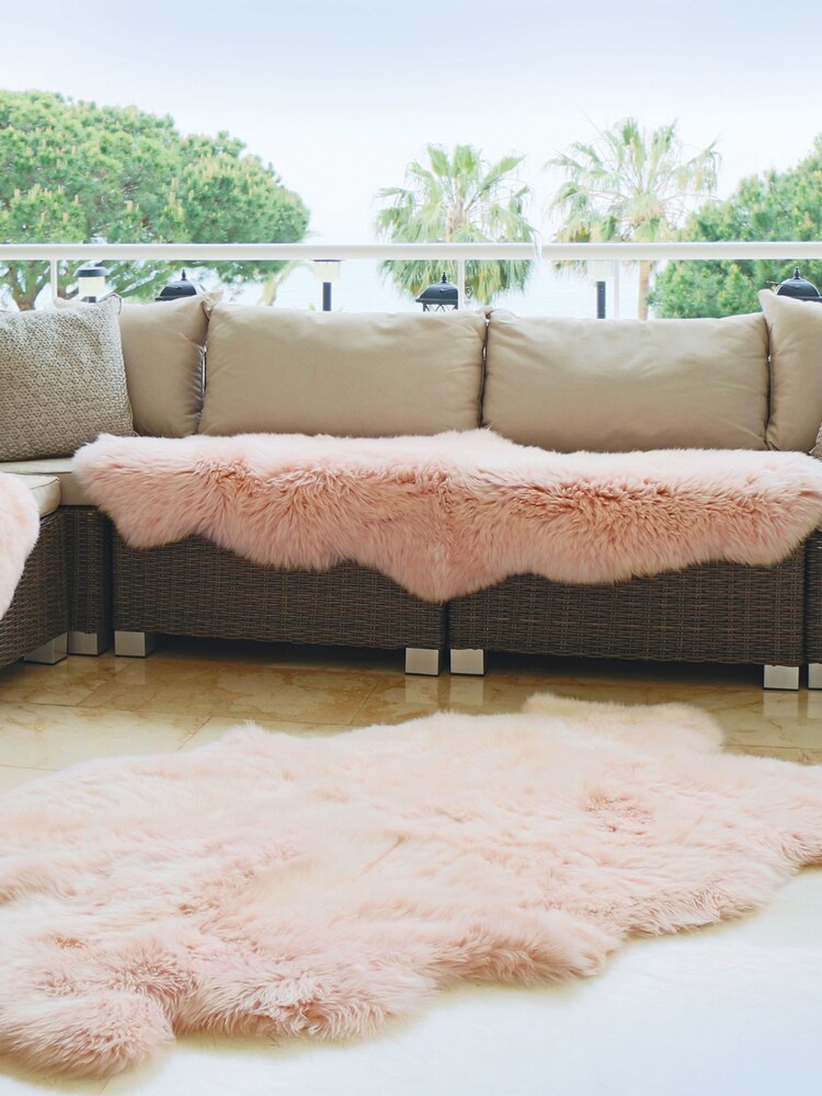 Origin Rug Collection. Blush Pink Peach Sheepskin Rug - Image 2 of 5