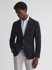 Reiss Navy Attire Slim Fit Textured Wool Blend Blazer - Image 1 of 6