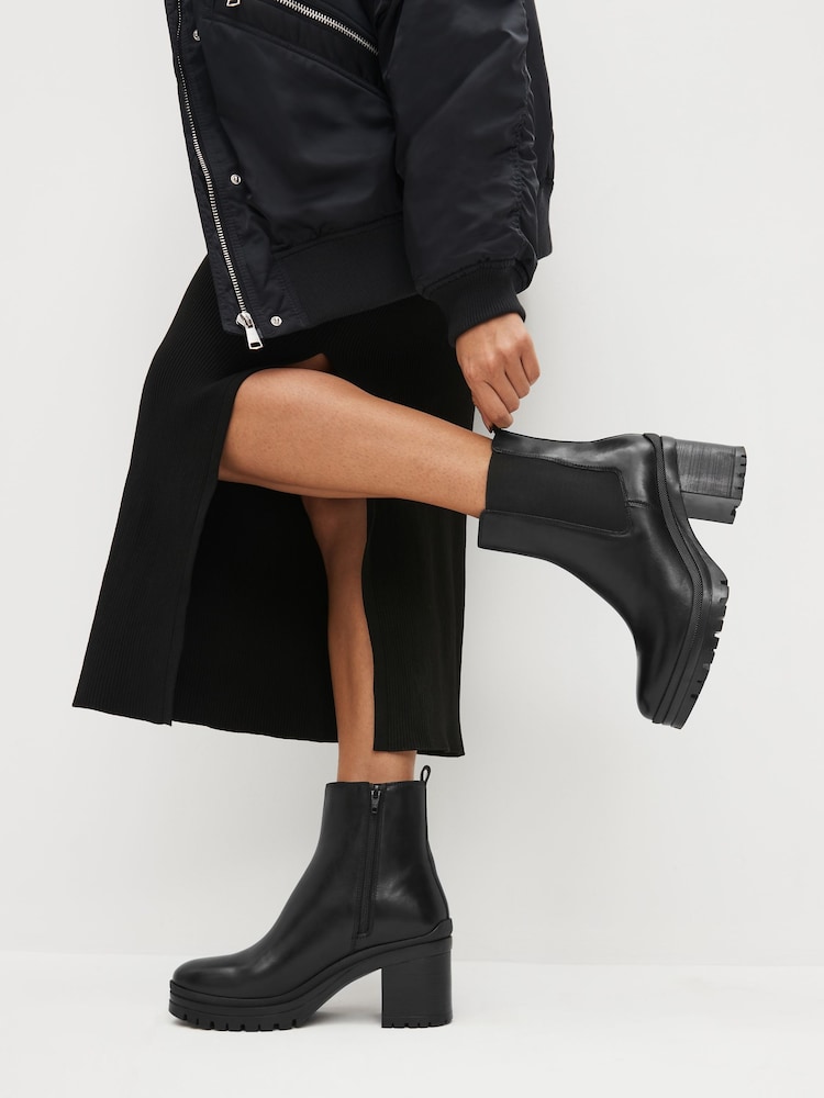 Black Forever Comfort® Leather Chunky Cleated Sole Boots - Image 1 of 9