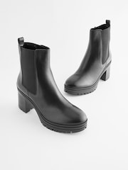 Black Forever Comfort® Leather Chunky Cleated Sole Boots - Image 4 of 9