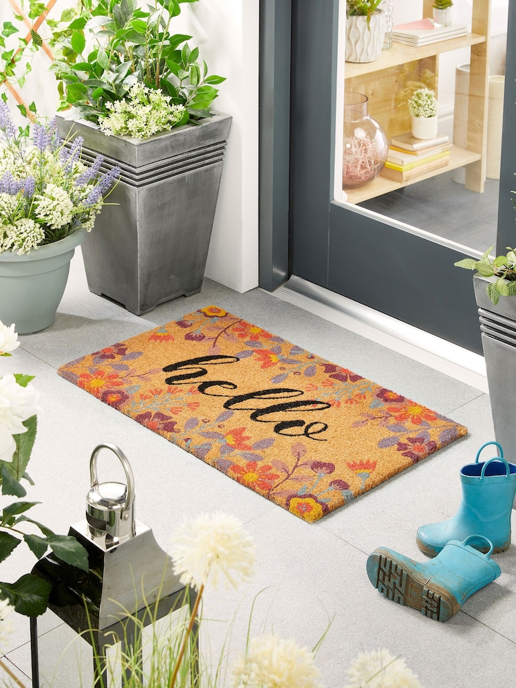 My Mat Floral Hello Printed Coir Doormat - Image 1 of 2