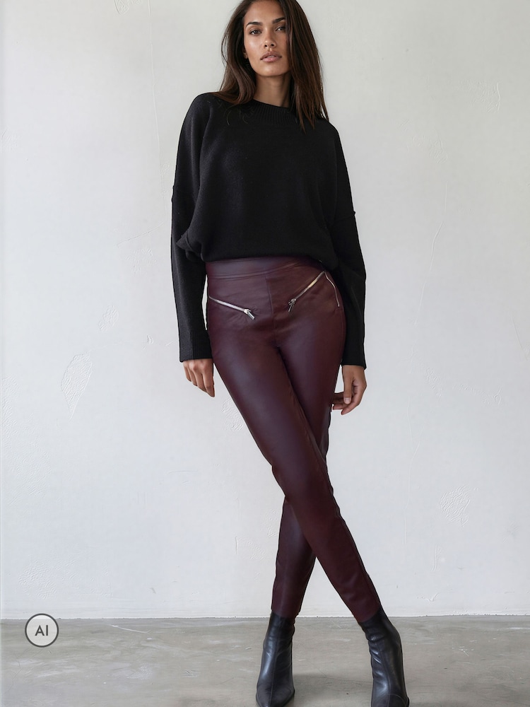 Religion Red Ida Faux Leather Leggings - Image 1 of 8 Religion Red Ida Faux Leather Leggings - Image 1 of 8