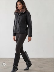 Religion Black Leather Rey Jacket with Funnel Neck Fur Collar - Image 4 of 8