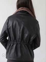 Religion Black Leather Rey Jacket with Funnel Neck Fur Collar - Image 5 of 8