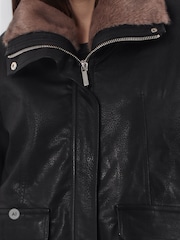 Religion Black Leather Rey Jacket with Funnel Neck Fur Collar - Image 6 of 8
