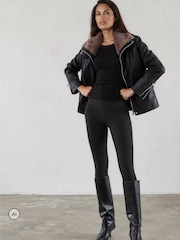 Religion Black Leather Rey Jacket with Funnel Neck Fur Collar - Image 7 of 8