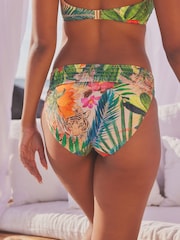 Tropical Print Shirred High Leg Bikini Bottoms - Image 3 of 5